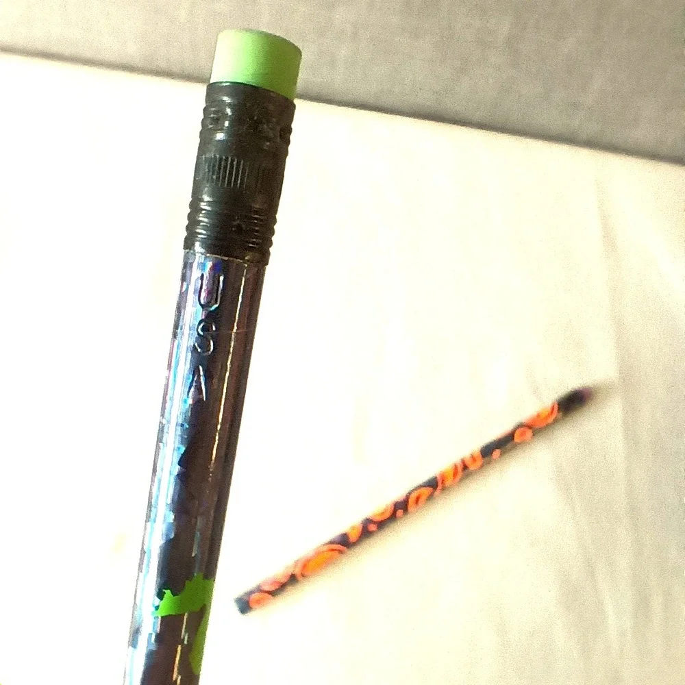 VTG 90s Holographic Neon Pencils Lot of‎ 2 Blue Orange Green Seahorse Flame USA